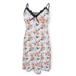 Dressa Home Hibiscus virágmintás csipkés spagetti pántos női hosszú hálóing - fehér
