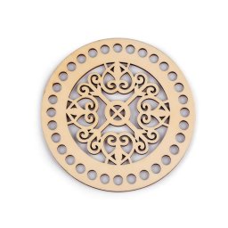 Mandala mintás horgolható, lézervágott táska/kosár fa alap, Ø15cm, 880002-1