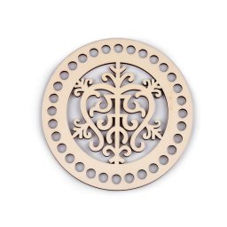 Mandala mintás horgolható, lézervágott táska/kosár fa alap, Ø15cm, 880002-2