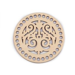 Mandala mintás horgolható, lézervágott táska/kosár fa alap, Ø15cm, 880002-5