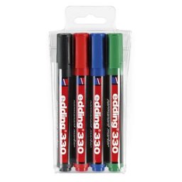 EDDING Alkoholos marker készlet, 1-5 mm, vágott, EDDING "330", 4 különböző szín