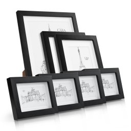 Casa Chic Chalcot, 7 db-os képkeret szett, 3 méret, téglalap alakú, paszpartu, valódi fa (CL-7SET-BLK)