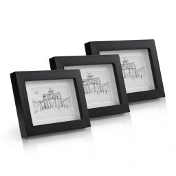 Casa Chic Brighton, képkeretek, 3 db-os szett, üveg, 10 x 15 cm-es keret, paszpartu, valódi fa (CL-4X6-3-BLK)