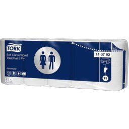 TORK Toalettpapír, T4 rendszer, 3 rétegű, 12,5 cm átmérő, Advanced, TORK "Soft", fehér