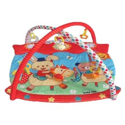Baby Mix piros szélű téglalap alapú lovagló nyuszis játszószőnyeg