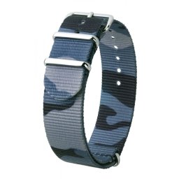 Hirsch Rush NATO óraszíj, fekete/kék/szürke, camouflage, 22 mm