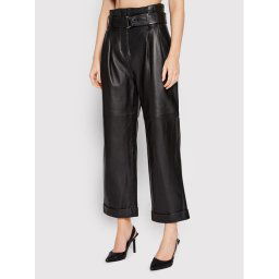 KARL LAGERFELD Bőrnadrág High Waist 220W1900 Fekete Relaxed Fit