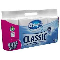 OOOPS Toalettpapír, 3 rétegű, kistekercses, 8 tekercs, OOOPS "Classic", sensitive