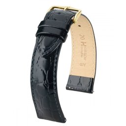Hirsch Crocograin borjúbőr óraszíj, fekete, 19/18L