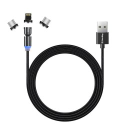 USB-Micro/USB-C/Lightning kabel 1 magneses/fekete ColorWay CW-CBUU037-BK