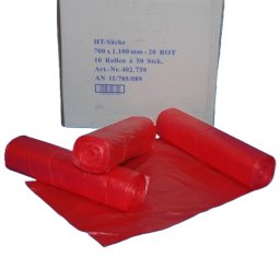 Zsák HDPE 700x1100mm/20mikron, piros, 50db/tek., 500db/#