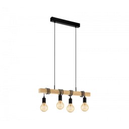 LED lámpa függeszték , mennyezeti , 4 x E27 , acél , fa , fekete , EGLO , TOWNSHEND , 32916