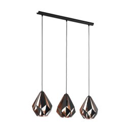 LED lámpa függeszték , mennyezeti , 3 x E27 , acél , fekete , vörösréz , EGLO , CARLTON 1 , 49991