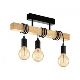 LED lámpa függeszték , mennyezeti , 3 x E27 , acél , fa , fekete , EGLO , TOWNSHEND , 32915