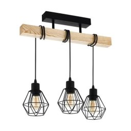 LED lámpa függeszték , mennyezeti , 3 x E27 , acél , fa , fekete , EGLO , TOWNSHEND 5 , 43131