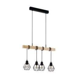 LED lámpa függeszték , mennyezeti , 4 x E27 , acél , fa , fekete , EGLO , TOWNSHEND 5 , 43132