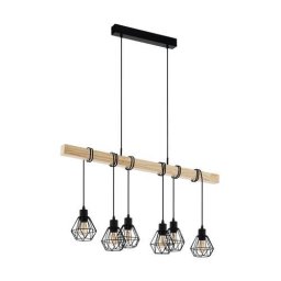 LED lámpa függeszték , mennyezeti , 6 x E27 , acél , fa , fekete , EGLO , TOWNSHEND 5 , 43133