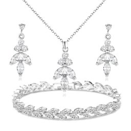 3 részes, kristálylevél esküvői ékszerszett