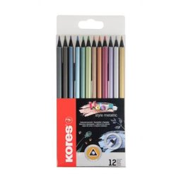 KORES Színes ceruza készlet, háromszögletű, KORES "Kolores Style Metallic", 12 metál szín