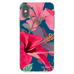 Átlátszó szilikon tok az alábbi mobiltelefonokra Apple iPhone X/XS - Hibiscus
