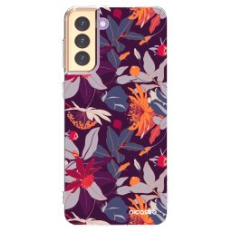 Átlátszó szilikon tok az alábbi mobiltelefonokra Samsung Galaxy S21+ 5G G996F - Purple Leaf