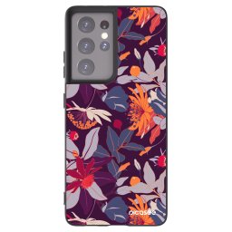 Fekete szilikon tok az alábbi mobiltelefonokra Samsung Galaxy S21 Ultra 5G G998B - Purple Leaf
