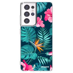 Átlátszó szilikon tok az alábbi mobiltelefonokra Samsung Galaxy S21 Ultra 5G G998B - Pink Monstera