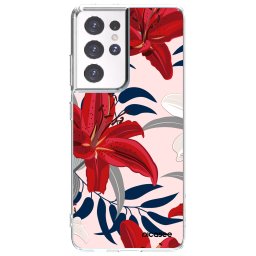 Átlátszó szilikon tok az alábbi mobiltelefonokra Samsung Galaxy S21 Ultra 5G G998B - Red Lily