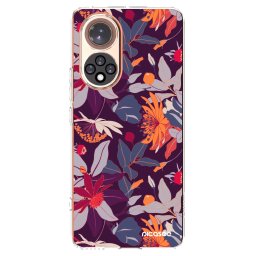 Átlátszó szilikon tok az alábbi mobiltelefonokra Huawei Nova 9 - Purple Leaf