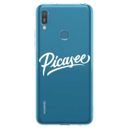 Átlátszó szilikon tok az alábbi mobiltelefonokra Huawei Y7 2019 - Picasee - old logo - white