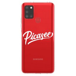 Átlátszó szilikon tok az alábbi mobiltelefonokra Samsung Galaxy A21s - Picasee - old logo - white