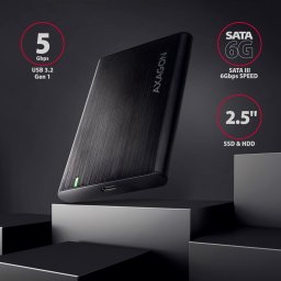 2.5" HDD SSD külső ház mobilrack USB-C 3.2 Gen1 fekete csavarmentes AXAGON (EE25-A6C)