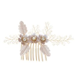Gyöngyös-virágos esküvői hajfésű, arany színben