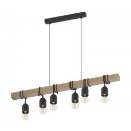 LED lámpa függeszték , mennyezeti , 6 x E27 , acél , fa , fekete , EGLO , TOWNSHEND , 95499
