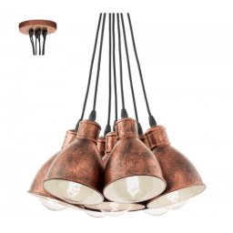LED lámpa függeszték , mennyezeti , 7 x E27 , acél , antik-vörösréz , EGLO , PRIDDY 1 , 49494