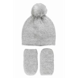 sapka és kesztyű szett szürke pom pom