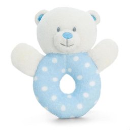 Plüss baby maci karikacsörgő 13cm kék