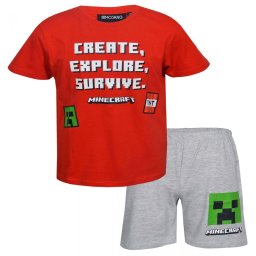Minecraft gyerek rövid pizsama piros szürke