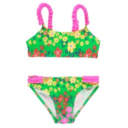 Trópusi virág mintás pink/zöld bikini