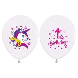 1 éves Unikornis Happy Birthday léggömb, lufi 5 db-os