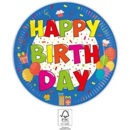 party tányér Happy Birthday 8 db-os 23 cm