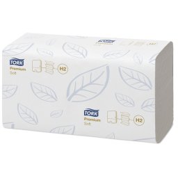 TORK Kéztörlő, Interfold hajtás, 2 rétegű, 110 lap, H2 rendszer, Premium, TORK "Xpress Soft Multifold", fehér