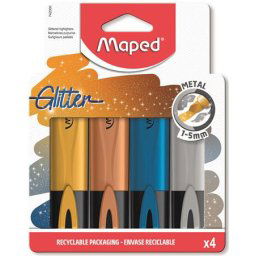 MAPED Szövegkiemelő készlet, 1-5 mm, MAPED "Glitter Fluo Peps", 4 különböző metálfényű szín
