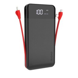 Dudao 2x USB power bank 10000mAh 3A 3in1 Lightning-USB C-micro USB kábellel (fekete)