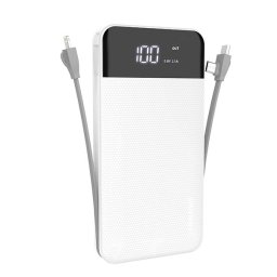 Dudao 2x USB power bank 10000mAh 3A 3in1 Lightning-USB C-micro USB kábellel (fehér)