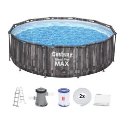 Bestway 366x100cm Steel Pro Wood fémvázas medence szett 2m3/h vízforgatóval BW 5614X