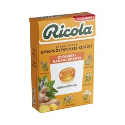 Ricola svájci gyógynövény cukorka gyömbéres-narancsmentás cukormentes 40g
