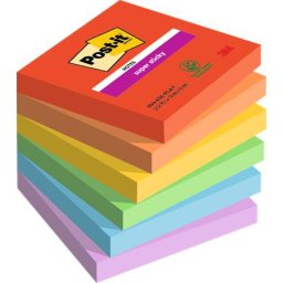 3M POSTIT Öntapadó jegyzettömb, 76x76 mm, 6x90 lap, 3M POSTIT "Super Sticky Playful", vegyes színek