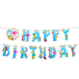 Happy birthday - fűzér - flamingós, 300cm