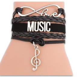 Három medálos bőr MUSIC karkötő